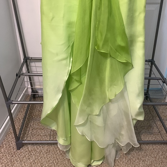 Lime Green Gem Embellished High Low Ombre Dress with slight train - Picture 8 of 9
